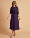 Elegant A-line Bateau Sleeveless Tea Length Short Mother of the Brides Dresses and Jacket