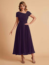 Elegant Chiffon Short Sleeves Short Midi Mother of the Brides Dresses UK Online