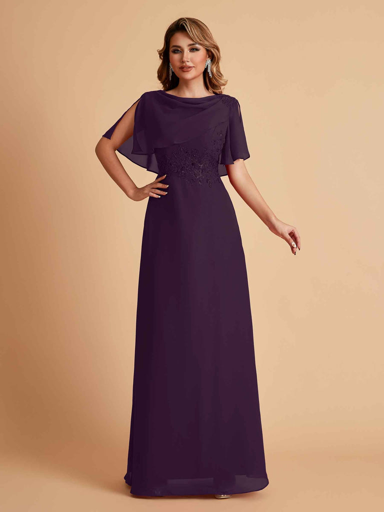 Elegant A-Line Chiffon Half Sleeves Cowl Neck Mother of the Brides Dresses Online UK