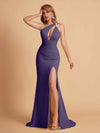 Sexy Mermaid One Shoulder Key Hole Long Bridesmaid Dresses Uk Slit