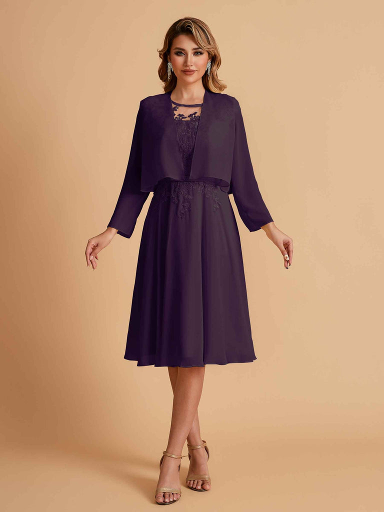 Elegant A-line Chiffon Jewel Lace Short Mother of the Brides Dresses Uk and Jacket
