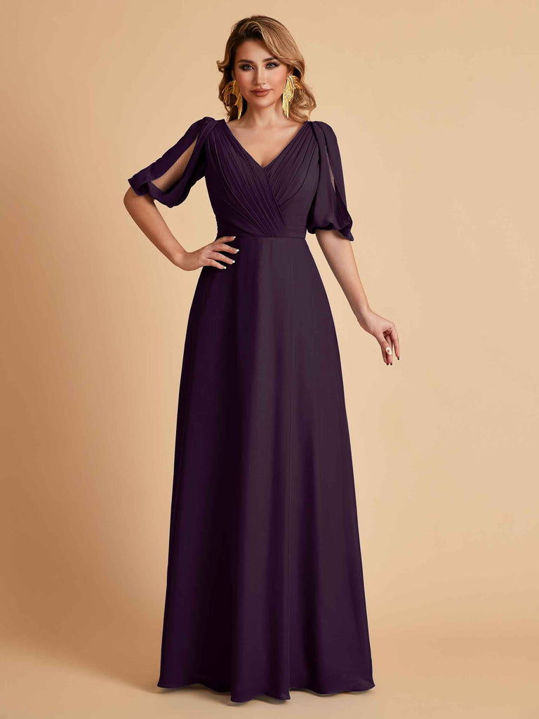 Elegant Chiffon Half Sleeves V-Neck Mother of the Brides Dresses UK Online