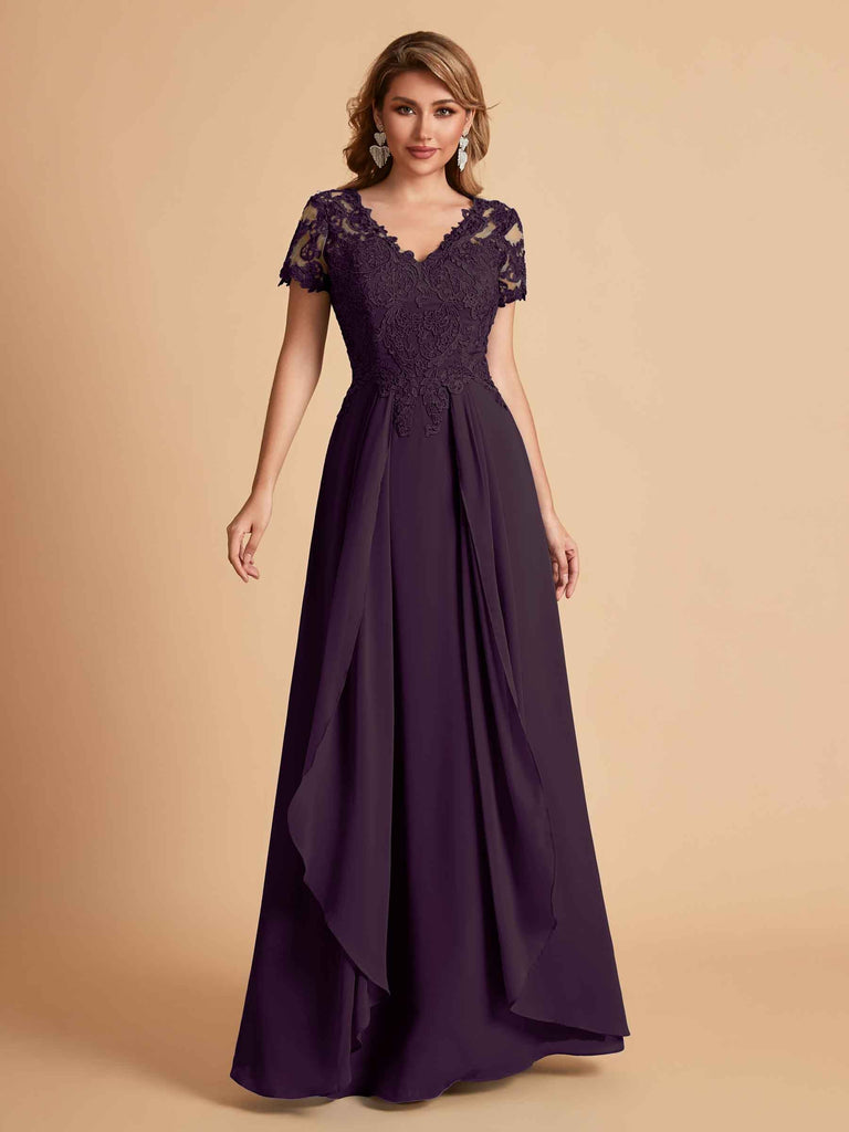 Chiffon Short Sleeves V-neck Lace Mother of the Brides Dresses UK
