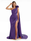 Sexy Side Split One Shoulder Mermaid Long Bridesmaid Dresses In Satin