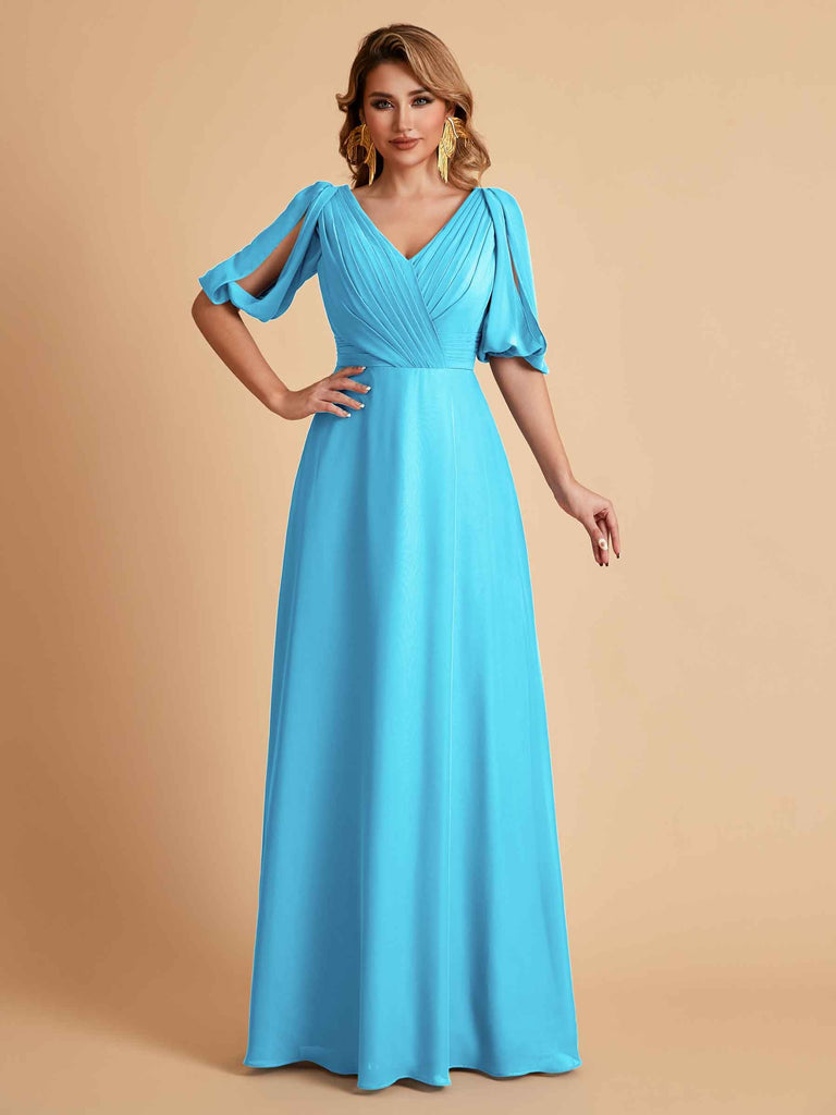 Elegant Chiffon Half Sleeves V-Neck Mother of the Brides Dresses UK Online