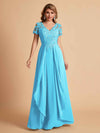 Chiffon Short Sleeves V-neck Lace Mother of the Brides Dresses UK