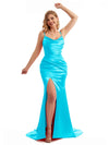 Sexy Spaghetti Straps Scoop-Neck Side Split Mermaid Silky Satin Bridesmaid Dresses Online