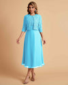 Elegant A-line Bateau Sleeveless Tea Length Short Mother of the Brides Dresses and Jacket