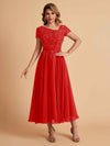 Elegant Chiffon Short Sleeves Short Midi Mother of the Brides Dresses UK Online