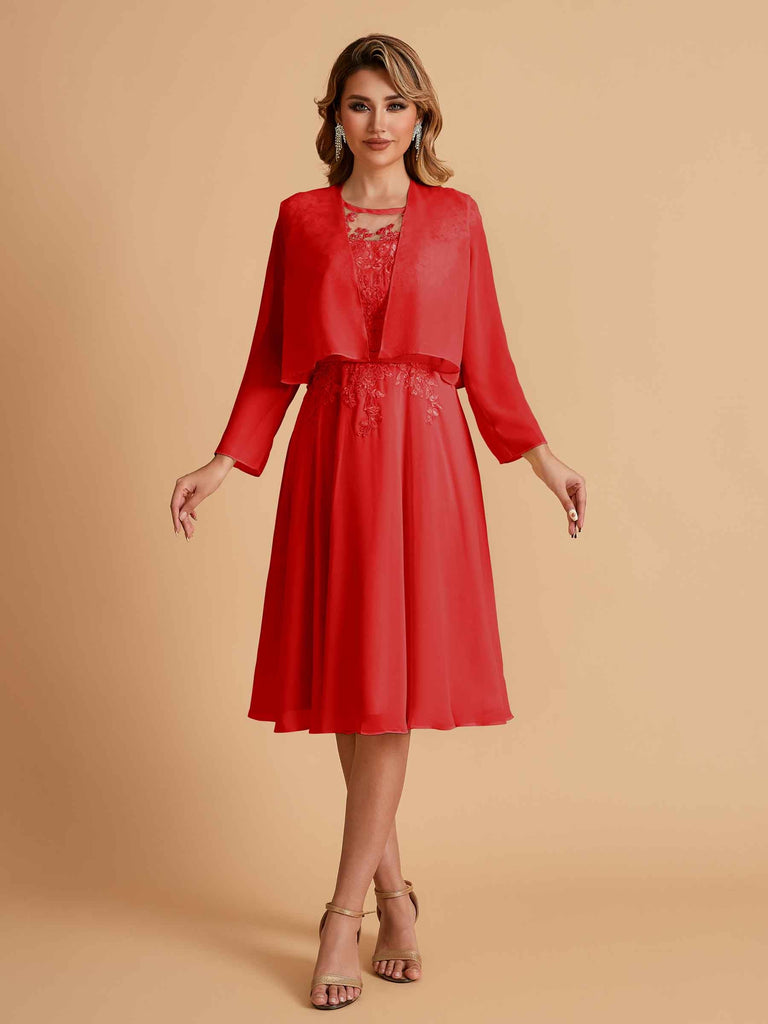 Elegant A-line Chiffon Jewel Lace Short Mother of the Brides Dresses Uk and Jacket