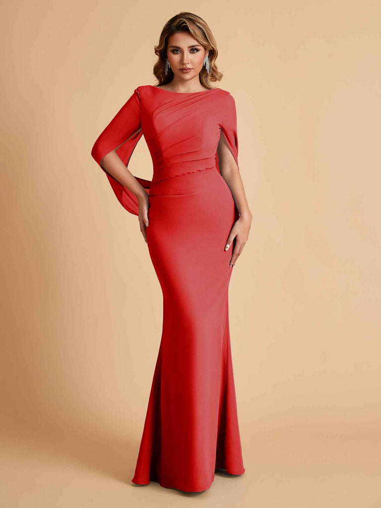 Elegant Mermaid Chiffon Half Sleeves Scoop Mother of the Brides Dresses Online
