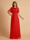 Elegant A-Line Chiffon Half Sleeves Cowl Neck Mother of the Brides Dresses Online UK