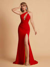 Sexy Mermaid One Shoulder Key Hole Long Bridesmaid Dresses Uk Slit