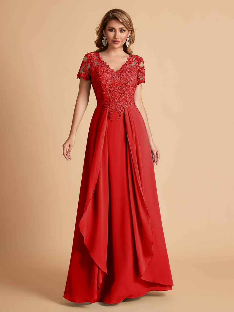 Chiffon Short Sleeves V-neck Lace Mother of the Brides Dresses UK