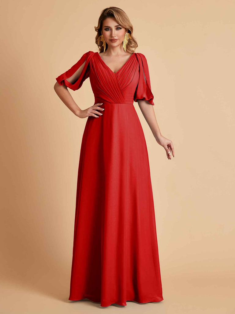 Elegant Chiffon Half Sleeves V-Neck Mother of the Brides Dresses UK Online