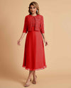 Elegant A-line Bateau Sleeveless Tea Length Short Mother of the Brides Dresses and Jacket