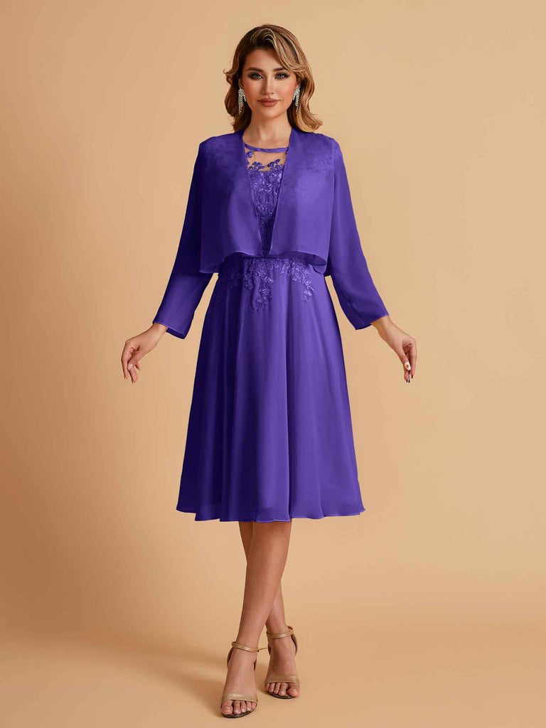Elegant A-line Chiffon Jewel Lace Short Mother of the Brides Dresses Uk and Jacket