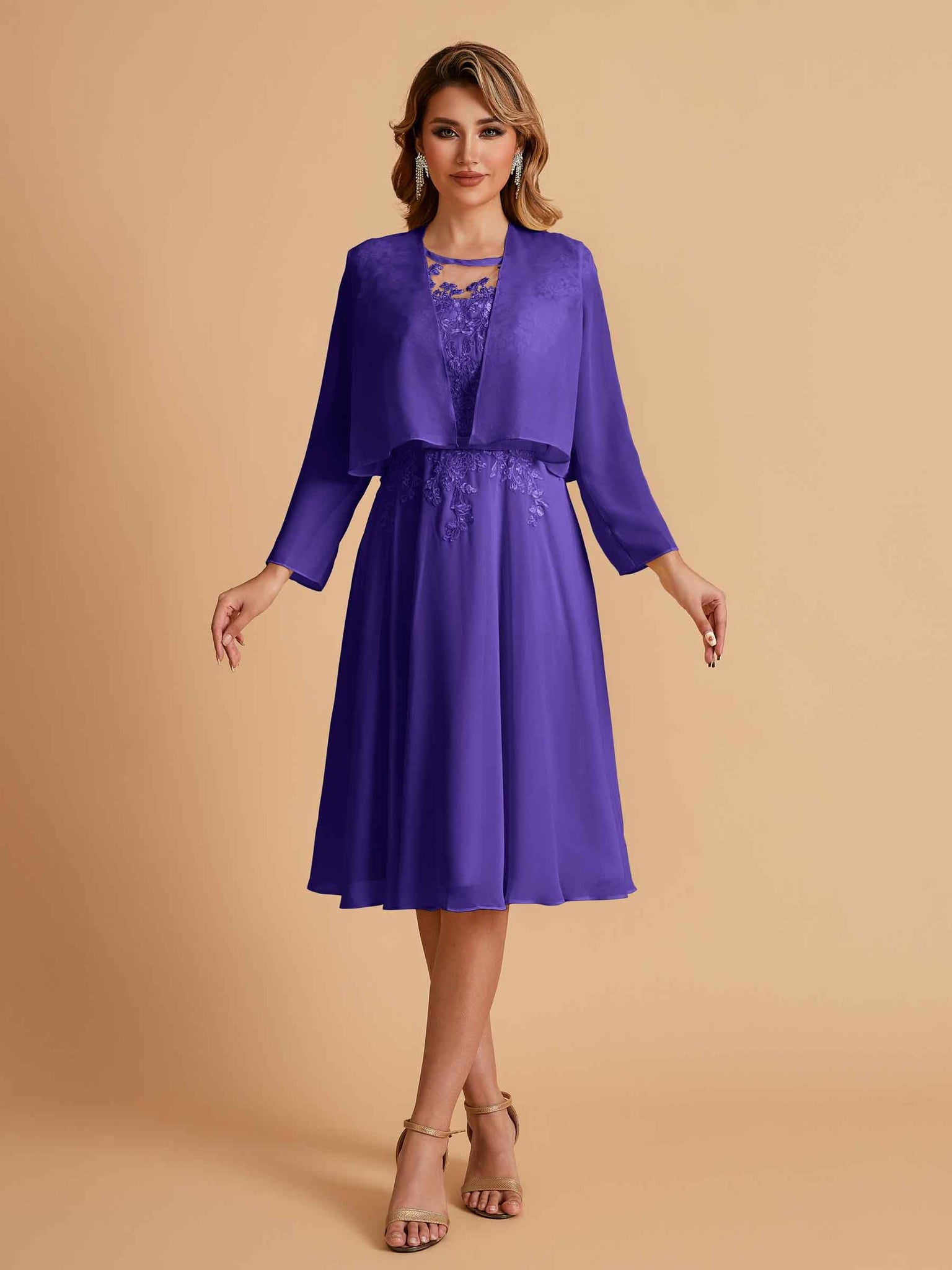 Elegant A-line Chiffon Jewel Lace Short Mother of the Brides Dresses Uk and Jacket
