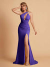 Sexy Mermaid One Shoulder Key Hole Long Bridesmaid Dresses Uk Slit