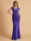 Elegant Mermaid Chiffon Cap Sleeves V-Neck Lace Mother of the Brides Dresses Online UK