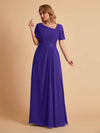 Elegant A-Line Chiffon Short Sleeves V-Neck Mother of the Brides Dresses Online