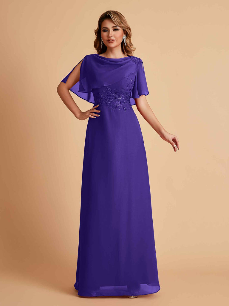 Elegant A-Line Chiffon Half Sleeves Cowl Neck Mother of the Brides Dresses Online UK