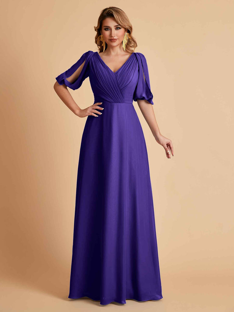 Elegant Chiffon Half Sleeves V-Neck Mother of the Brides Dresses UK Online