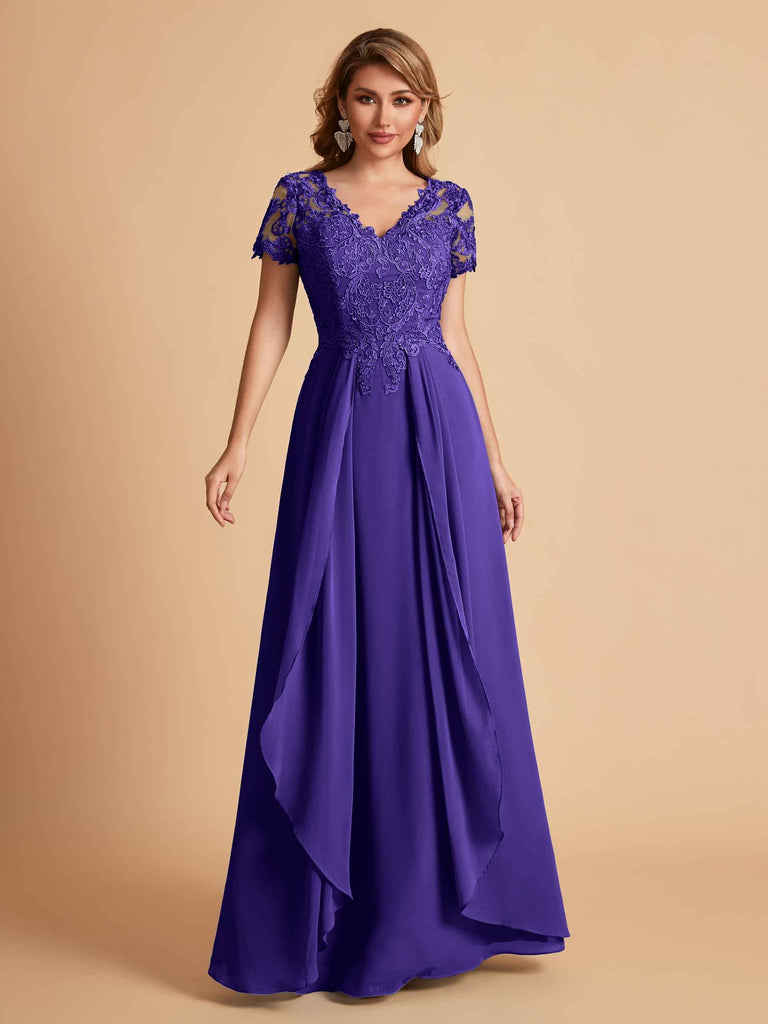 Chiffon Short Sleeves V-neck Lace Mother of the Brides Dresses UK