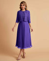 Elegant A-line Bateau Sleeveless Tea Length Short Mother of the Brides Dresses and Jacket