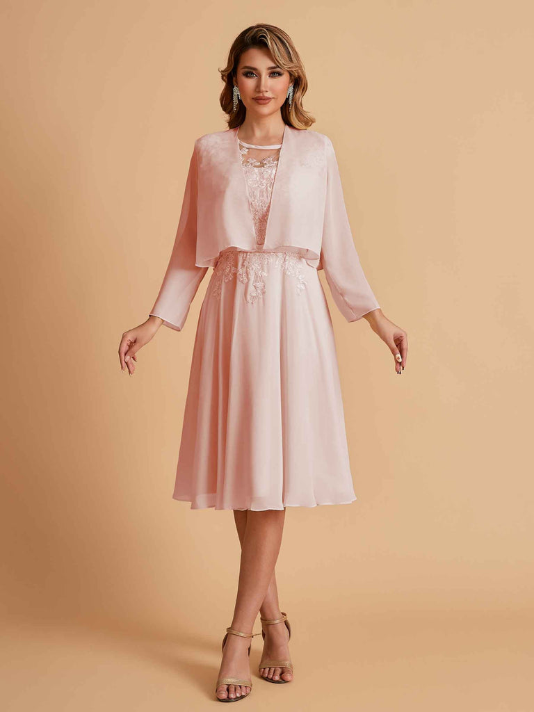 Elegant A-line Chiffon Jewel Lace Short Mother of the Brides Dresses Uk and Jacket
