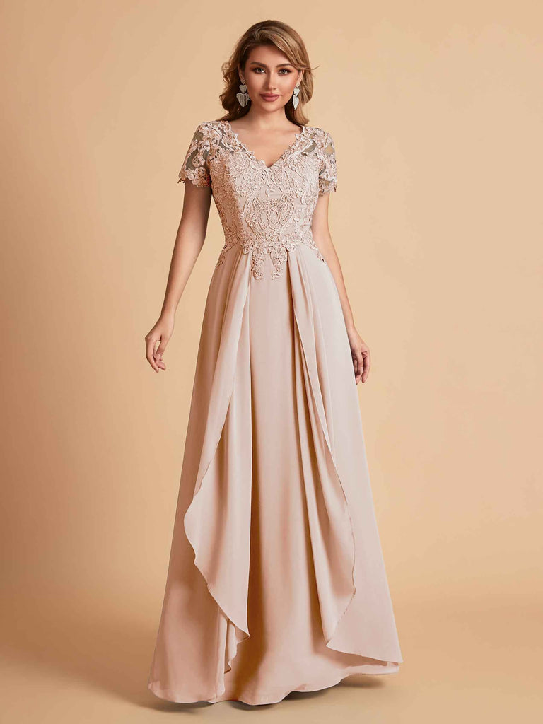 Chiffon Short Sleeves V-neck Lace Mother of the Brides Dresses UK