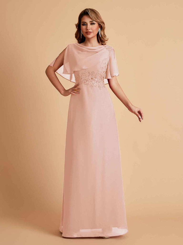Elegant A-Line Chiffon Half Sleeves Cowl Neck Mother of the Brides Dresses Online UK
