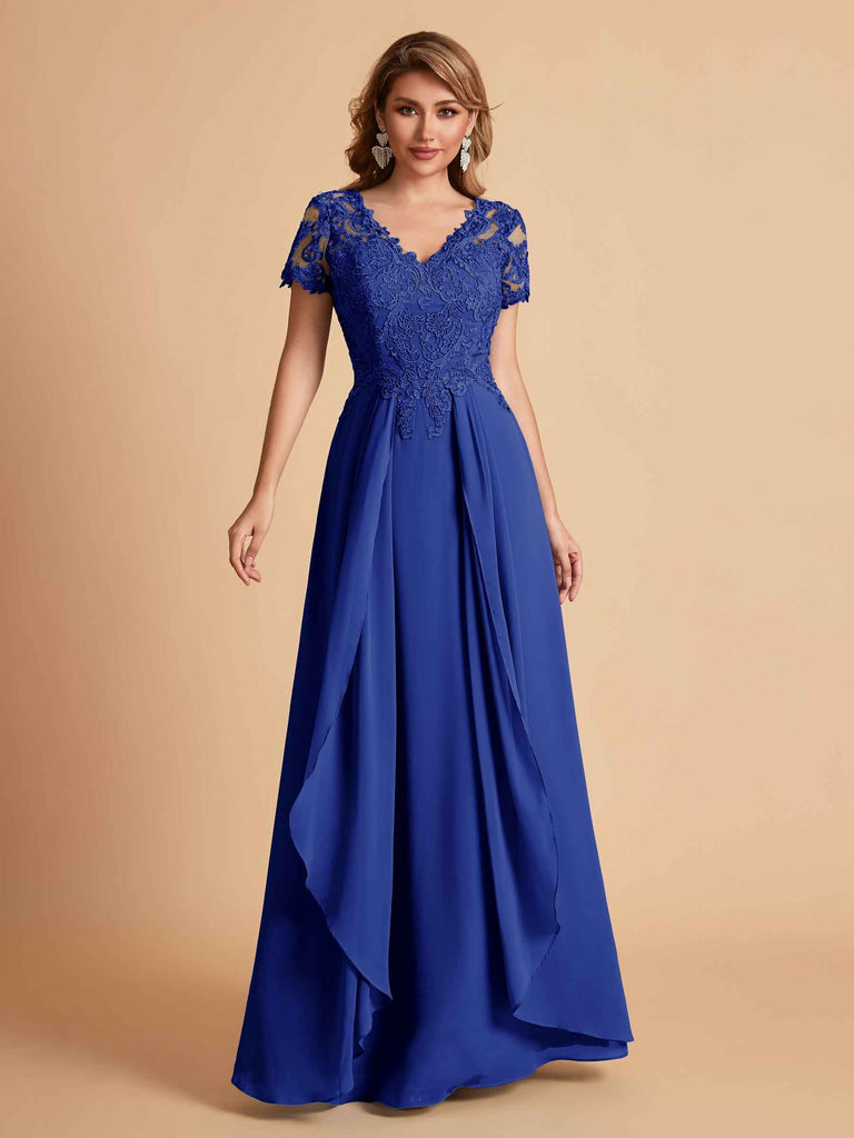 Chiffon Short Sleeves V-neck Lace Mother of the Brides Dresses UK