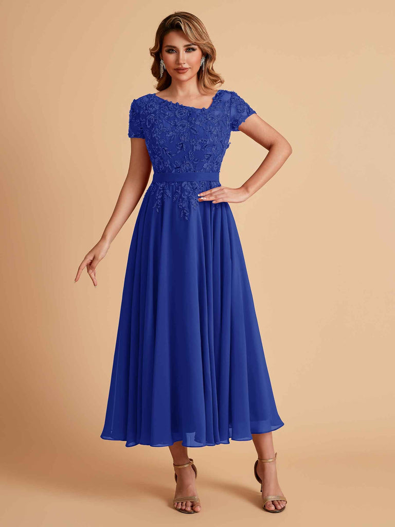 Elegant Chiffon Short Sleeves Short Midi Mother of the Brides Dresses UK Online