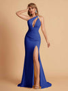 Sexy Mermaid One Shoulder Key Hole Long Bridesmaid Dresses Uk Slit