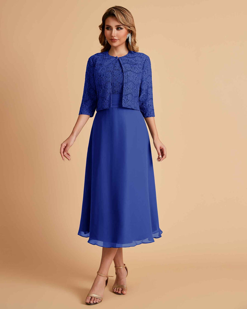 Elegant A-line Bateau Sleeveless Tea Length Short Mother of the Brides Dresses and Jacket