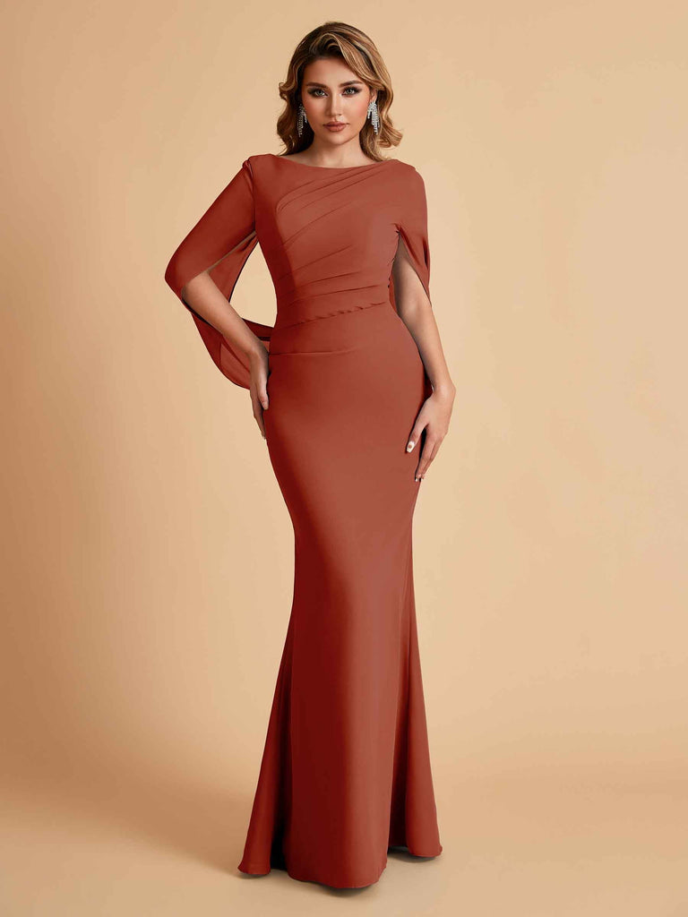 Elegant Mermaid Chiffon Half Sleeves Scoop Mother of the Brides Dresses Online