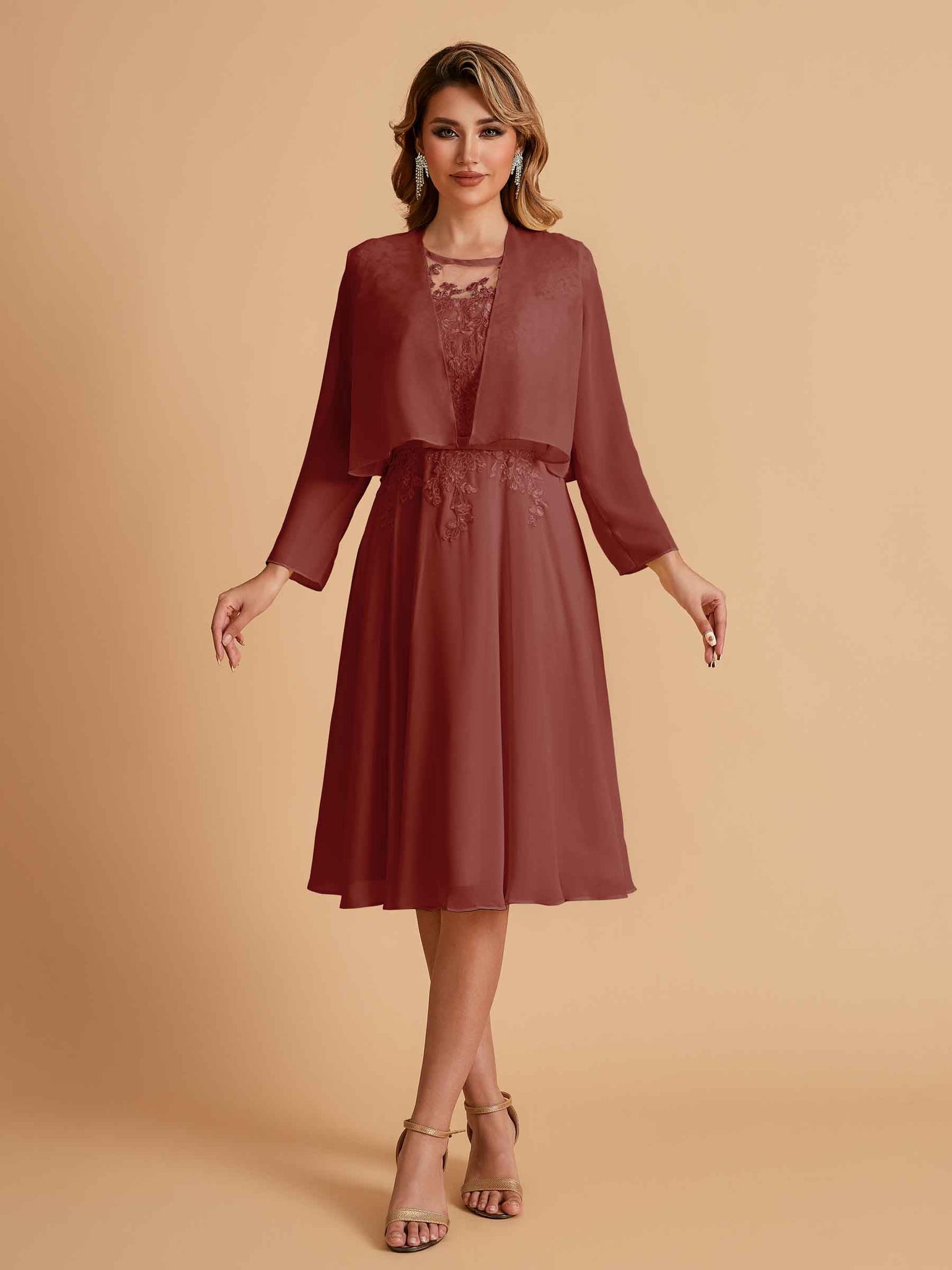 Elegant A-line Chiffon Jewel Lace Short Mother of the Brides Dresses Uk and Jacket