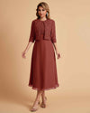 Elegant A-line Bateau Sleeveless Tea Length Short Mother of the Brides Dresses and Jacket
