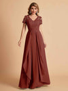 Chiffon Short Sleeves V-neck Lace Mother of the Brides Dresses UK