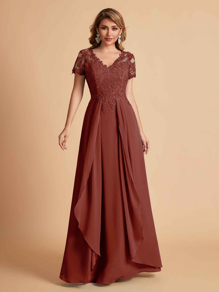 Chiffon Short Sleeves V-neck Lace Mother of the Brides Dresses UK