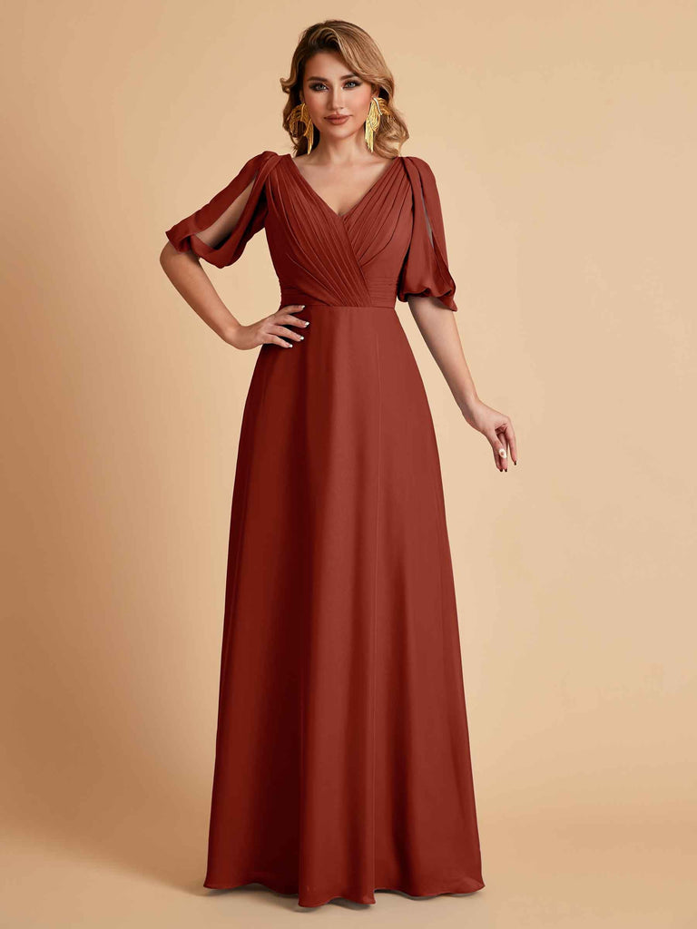 Elegant Chiffon Half Sleeves V-Neck Mother of the Brides Dresses UK Online