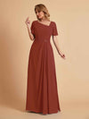 Elegant A-Line Chiffon Short Sleeves V-Neck Mother of the Brides Dresses Online