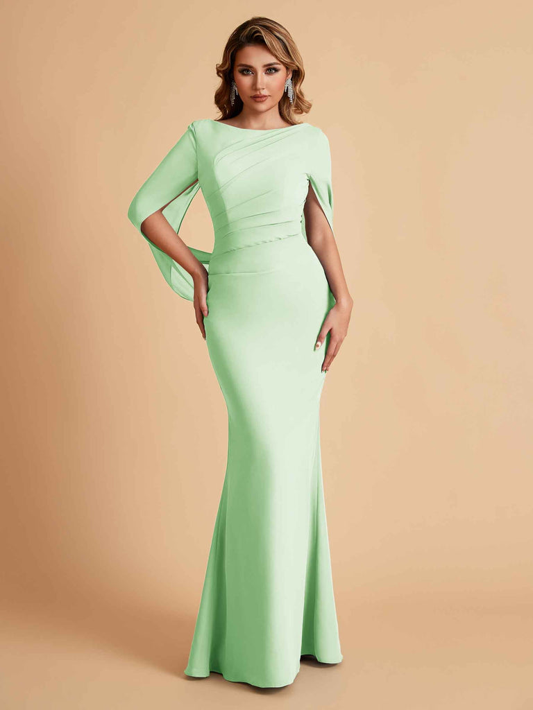 Elegant Mermaid Chiffon Half Sleeves Scoop Mother of the Brides Dresses Online