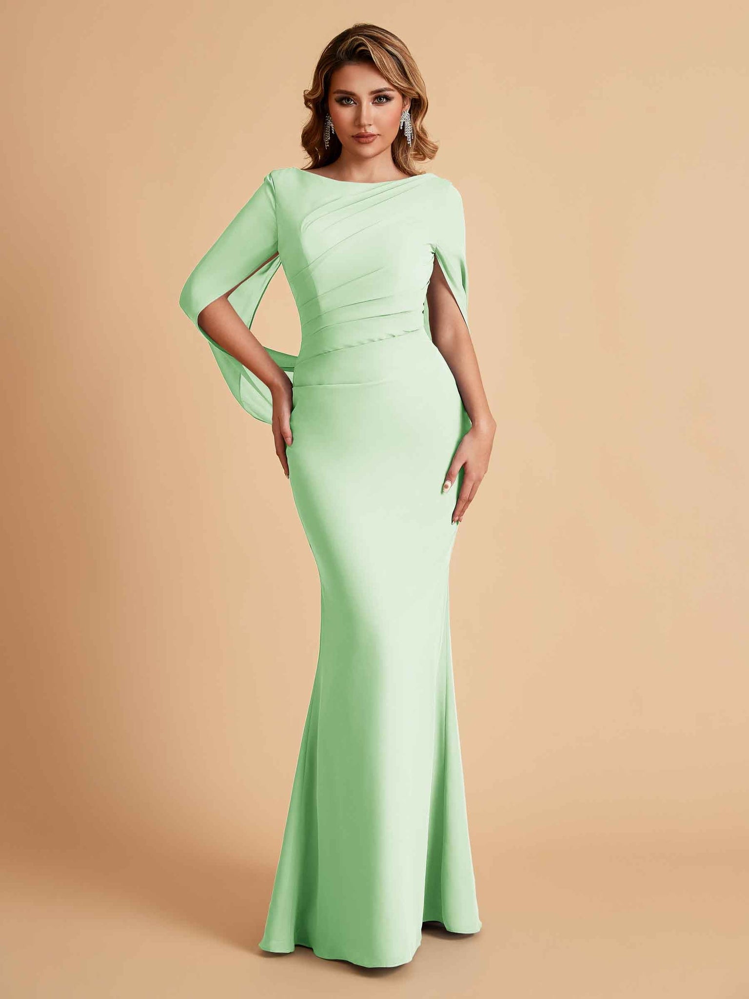 Elegant Mermaid Chiffon Half Sleeves Scoop Mother of the Brides Dresses Online