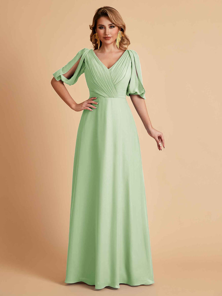 Elegant Chiffon Half Sleeves V-Neck Mother of the Brides Dresses UK Online