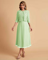 Elegant A-line Bateau Sleeveless Tea Length Short Mother of the Brides Dresses and Jacket