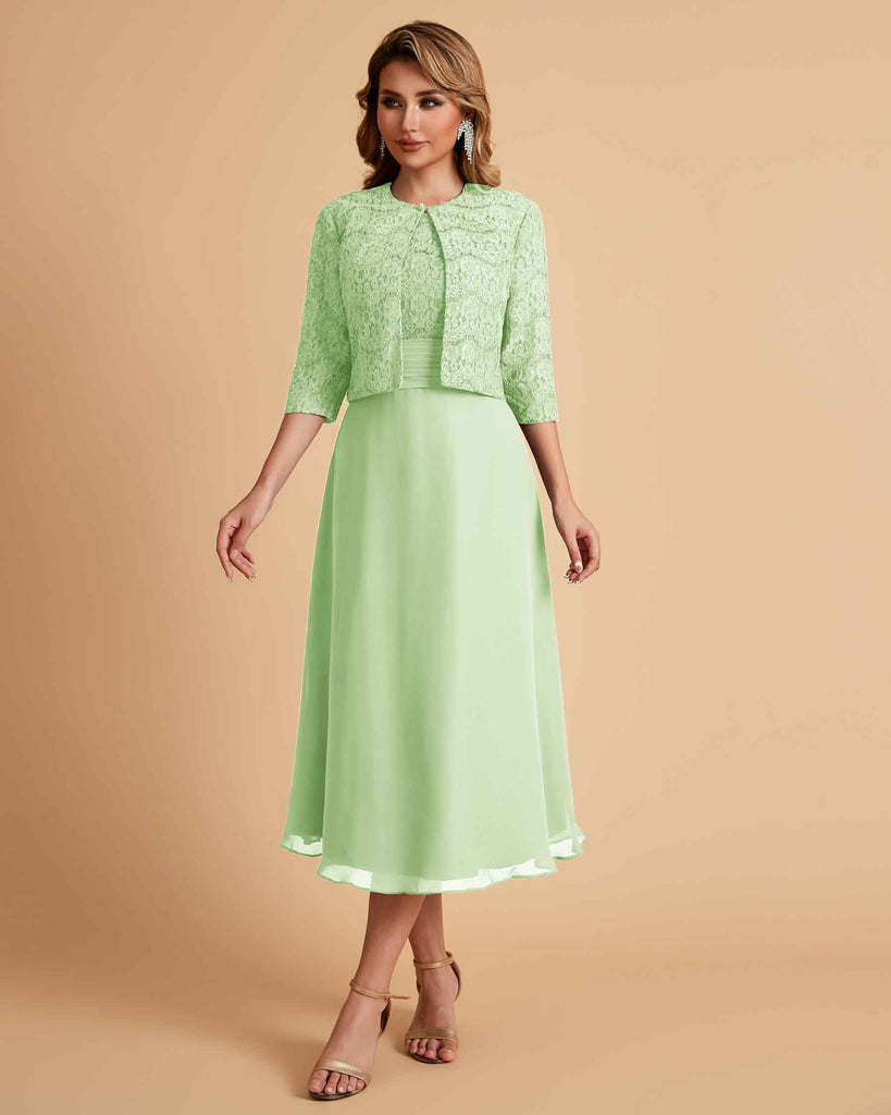 Elegant A-line Bateau Sleeveless Tea Length Short Mother of the Brides Dresses and Jacket