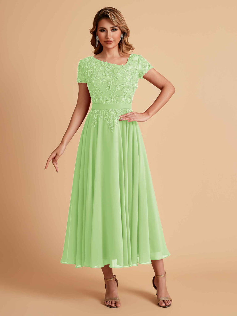 Elegant Chiffon Short Sleeves Short Midi Mother of the Brides Dresses UK Online