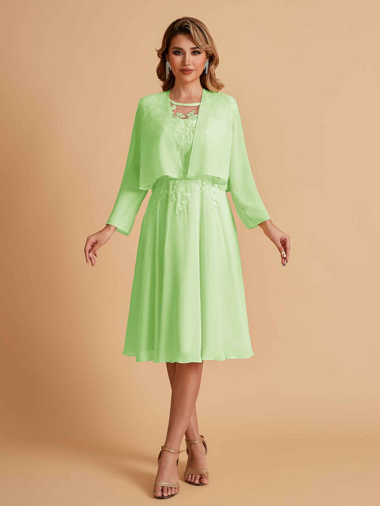 Elegant A-line Chiffon Jewel Lace Short Mother of the Brides Dresses Uk and Jacket